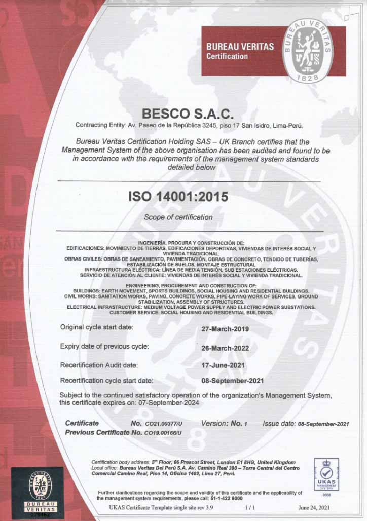 certificacion iso 14001 besco constructora